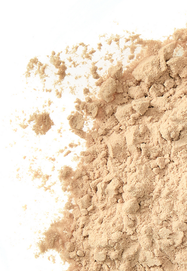 Pile of light tan spray-dried porcine plasma powder on a white surface