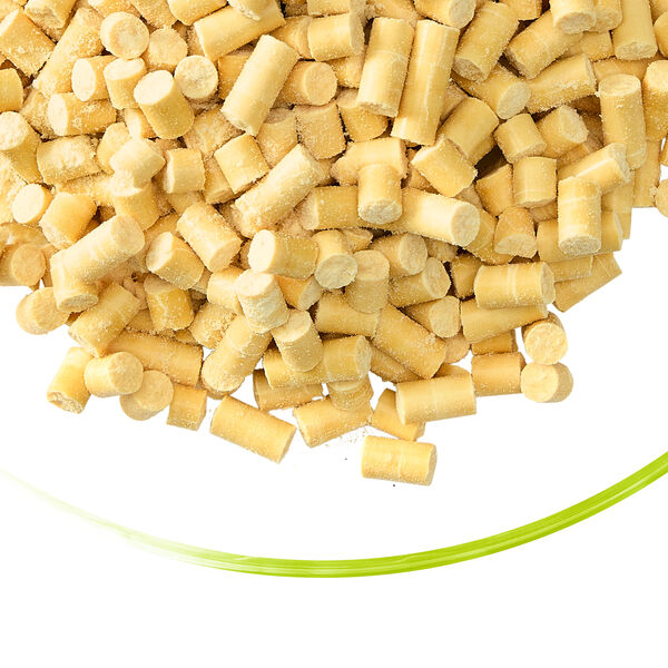Actipro 44 EPG egg protein pellets in a glass dish