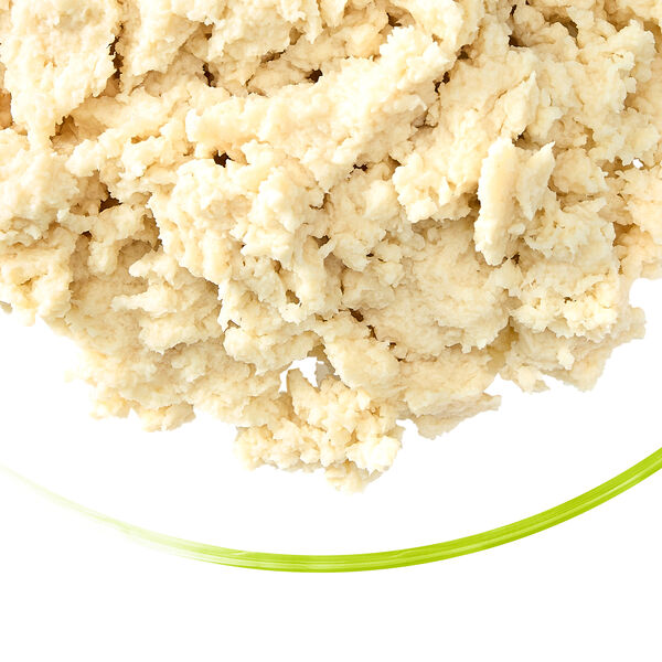 Promyc S110 moist crumbly mycoprotein in a glass dish